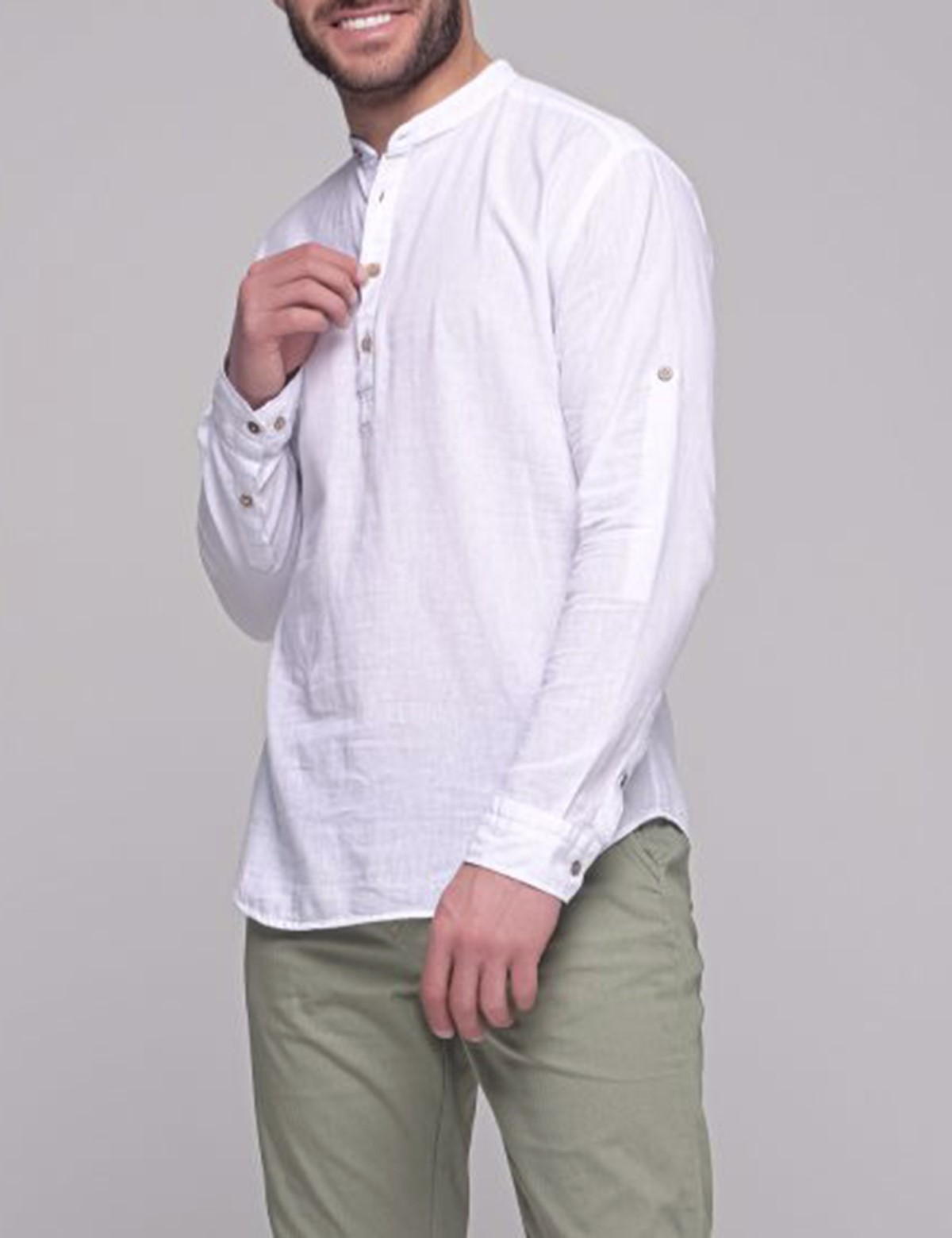 Ben Tailor ανδρική λευκή πουκαμίσα λινό Komo 0575